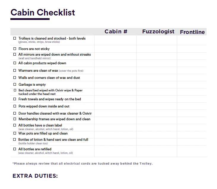 PRINT - Cabin Checklist - ENGLISH