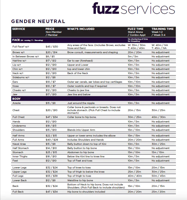 PRINT - Fuzz Price List and Service Times - ENGLISH