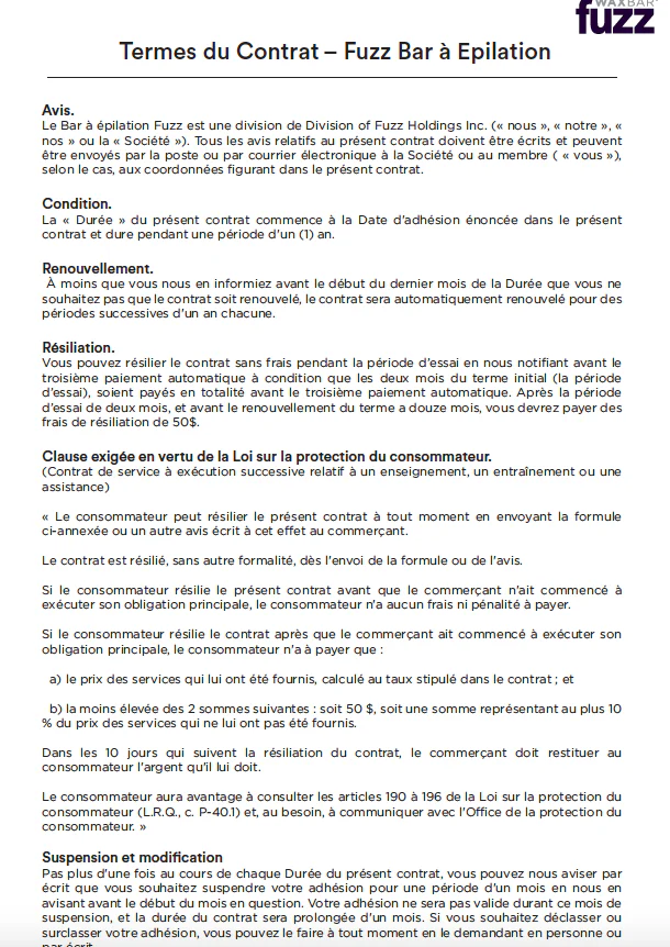 PRINT - Membership Terms - FRENCH