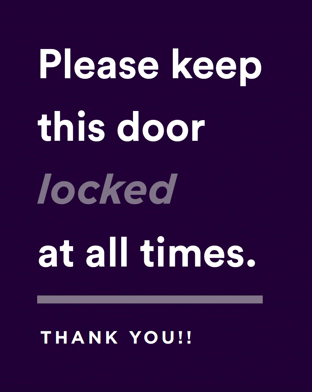 PRINTS - Back door - Keep door locked sign - FRENCH