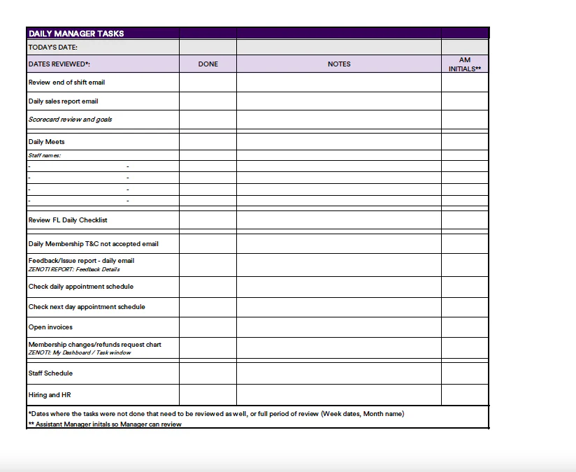 PRINT - Daily Manager's task list - FRENCH