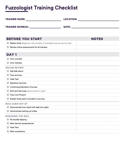 PRINT - Fuzzologist Training Checklist - ENGLISH