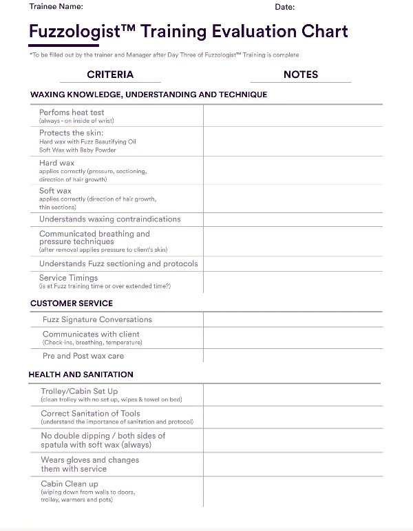 PRINT - Fuzzologist Training Evaluation Chart - FRENCH