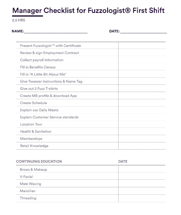PRINT - Manager Checklist for Fuzzologist 1st week - ENGLISH