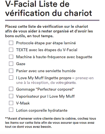 PRINT - V-facial Trolley Checklist - FRENCH