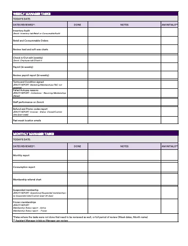 PRINT -Weekly and Monthly Manager's task list - FRENCH